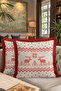 Nordic Deer Motif Fringed Pillowcase - Red Cream Winter Themed Rustic Tassel Throw Pillow Cover - 8