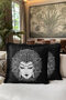 Majestic Mandala Buddha Fringed Pillowcase - Black and White Zen Bohemian Modern Tufted Throw Pillow Cover - 6