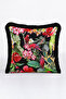 Tropical Bird Floral Fringe Pillowcase - Vibrant Exotic Bohemian Black Tassel Throw Pillow Cover - 5