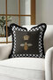 Royal Bee Motif Fringed Pillowcase - Bohemian Black Tassel Throw Pillow Cover with Gold Crown - 2