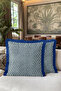 Elegant Leaf Motif Fringed Pillowcase - Ethnic Mediterranean Blue Tassel Throw Pillow Cover - 6