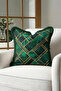 Elegant Geometric Striped Fringed Pillowcase - Modern Emerald Green Gold Tassel Throw Pillow Cover - 2