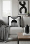 Black White and Gray Geometric Shapes Fringed Pillowcase-Minimalist Style Tufted Throw Pillow Cover - 3