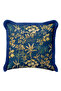 Tropical Leaf Gold Color Fringed Pillowcase-Leopard Floral Midnight Blue Tufted Throw Pillow Cover - 4
