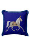 Royal Horse Figured Fringed Pillowcase - Elegant Palace Blue Gold Color Tassel Throw Pillow Cover - 2