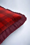 Luxury Plaid Fringed Pillowcase - Checkered Modern Burgundy Red Tufted Throw Pillow Cover - 7