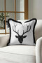 Black Deer Figured Fringed Pillowcase - Minimalist Natural Modern Monochrome Tufted Throw Pillow Cover - 2