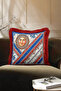 Luxury Fringed Pillowcase with Sun Figure - Classic Mediterranean Retro Red Blue Tassel Throw Pillow Cover - 2