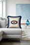 Ethnic Luxury Fringed Pillowcase - Bohemian Navy Blue Tassel Throw Pillow Cover with Evil Eye Motif - 4