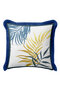 Tropical Leaves Navy Blue Fringe Pillowcase - Natural Elegance Modern Blue Tufted Throw Pillow Cover - 4