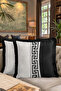 Greek Inspired Luxury Fringed Pillowcase - Geometric Black White Modern Tufted Throw Pillow Cover - 8