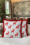 Red Reindeer Motif Fringed Pillowcase - New Year's Themed Modern Tassel Throw Pillow Cover - 6