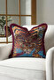 Luxury Tiger Figured Fringed Pillowcase - Artistic Bohemian Blue Burgundy Tassel Throw Pillow Cover