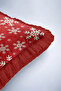 Winter Motif Fringed Pillowcase - Snowflake Themed Red Nordic Tassel Throw Pillow Cover - 7