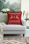 Nordic Deer Motif Fringed Pillowcase - Red Winter Themed Retro Tassel Throw Pillow Cover - 4