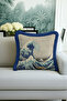 Japanese Wave Art Fringed Pillowcase - Natural Ocean Themed Modern Blue Tufted Throw Pillow Cover - 5