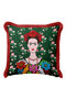 Floral Art Portrait Fringed Pillowcase - Green Bohemian Bird Red Tassel Throw Pillow Cover - 4