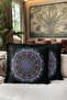 Mandala Motif Fringed Pillowcase - Bohemian Black Purple Tassel Throw Pillow Cover - 6