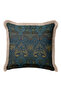 Baroque Motif Fringed Pillowcase - Classic Bohemian Emerald Blue Gold Color Tassel Throw Pillow Cover - 5