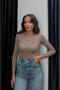 Taupe Boat Neck Sheer Blouse - 2