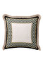 Luxury Checkered Fringed Pillowcase - Classic Modern Black Cream Gold Color Tassel Throw Pillow Cover - 4
