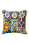 Mediterranean Motif Fringed Pillowcase - Sicilian Themed Eclectic Blue Yellow Tassel Throw Pillow Cover - 5