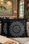 Mandala Art Fringed Pillowcase - Black Bohemian Style White Motif Tufted Throw Pillow Cover - 8