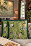 Tropical Jungle Birds Fringed Pillowcase - Natural Vintage Green Tufted Throw Pillow Cover - 8