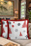Winter Garden Fringed Pillowcase - Snow Themed Modern Red Gray Tufted Throw Pillow Cover - 8