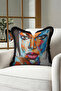 Colorful Art Portrait Fringed Pillowcase - Modern Expressionist Blue Pink Tassel Throw Pillow Cover - 5