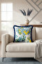 Lemon Tree Fringed Pillowcase - Mediterranean Inspired Bohemian Blue Yellow Tassel Throw Pillow Cover - 3