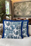 Nordic Bird Figured Fringed Pillowcase - Retro Blue Natural Striped Tassel Throw Pillow Cover - 6