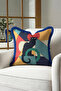 Geometric Figure Cat Fringe Pillowcase - Artistic Bohemian Colorful Blue Tassel Throw Pillow Cover - 4