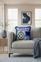 Mediterranean Motif Fringed Pillowcase - Ceramic Eclectic Blue Floral Motif Tassel Throw Pillow Cover - 3