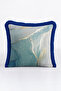 Marble Effect Luxury Fringed Pillowcase - Modern Aqua Gold Color Tufted Throw Pillow Cover - 2