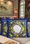 Sicily Mediterranean Yellow Blue Luxury Fringed Pillowcase-Blue Tufted Throw Pillow Cover with Lemon Floral Motif - 8