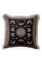 Rustic Peacock Motif Fringed Pillowcase - Vintage Country Black Cream Tufted Throw Pillow Cover