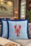 Nautical Blue Striped Crab Fringe Pillowcase - Sea Coastal Red Tassel Throw Pillow Cover - 8