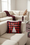Luxury Plaid Christmas Motif Fringed Pillowcase - Winter Themed Rustic Red Tassel Throw Pillow Cover - 2