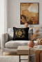 Mystic Moon Eye Motif Fringed Pillowcase-Bohemian Magical Black Gold Color Tassel Throw Pillow Case