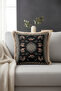 Rustic Peacock Motif Fringed Pillowcase - Vintage Country Black Cream Tufted Throw Pillow Cover - 2