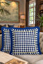 Royal Geometric Fringe Pillowcase - Elegant Modern Navy Blue Gold Color Tassel Throw Pillow Cover - 8