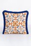 Luxury Mediterranean Motif Fringed Pillowcase - Floral Bohemian Navy Blue Orange Tassel Throw Pillow Cover - 3