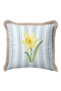 Yellow Floral Striped Fringed Pillowcase-Floral Themed Tassel Throw Pillow Cover on Striped Background