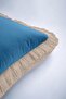Elegant Luxury Blue Fringed Pillowcase - Bohemian Accent Beige Cream Tassel Throw Pillow Cover - 7