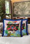 Exotic Animals Themed Fringed Pillowcase-Tropical Flowers Navy Blue Throw Pillow Cover with Tassels - 6