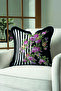 Luxury Striped Floral Fringe Pillowcase - Elegant Bohemian Black Purple Tassel Throw Pillow Cover