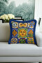 Mediterranean Motif Fringed Pillowcase - Ceramic Inspired Bohemian Blue Yellow Tassel Throw Pillow Cover - 4