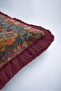 Medieval Feast Themed Fringed Pillowcase-Vintage Art Rustic Burgundy Blue Tassel Throw Pillow Cover - 7