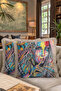 Artistic Texture Portrait Fringed Pillowcase - Colorful Bohemian Energetic Themed Tassel Throw Pillow Cover - 8